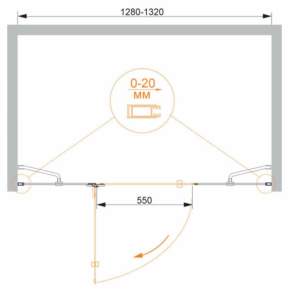 Душевая дверь (130х195) CEZARES BERGAMO BERGAMO-W-B-13-30+60/40-C-Cr-L